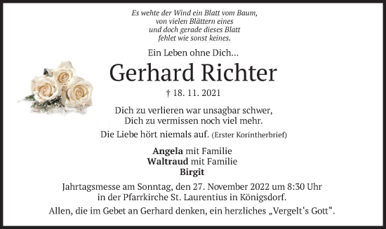 Traueranzeige von Gerhard Richter von merkurtz