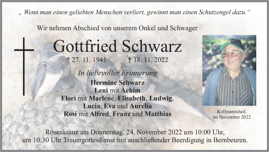 Traueranzeigen Von Gottfried Schwarz | Trauer.merkur.de