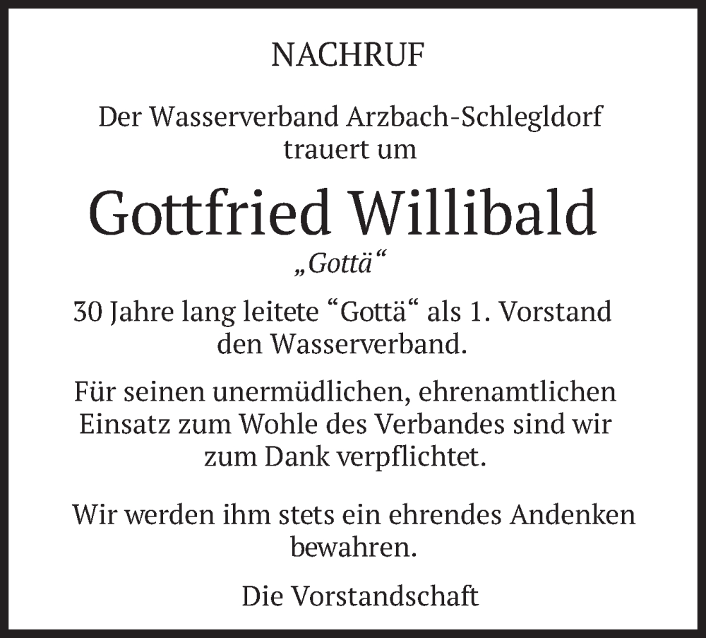  Traueranzeige für Gottfried Willibald vom 30.11.2022 aus merkurtz