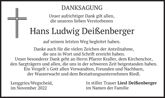 Traueranzeige von Hans Ludwig Deißenberger von merkurtz