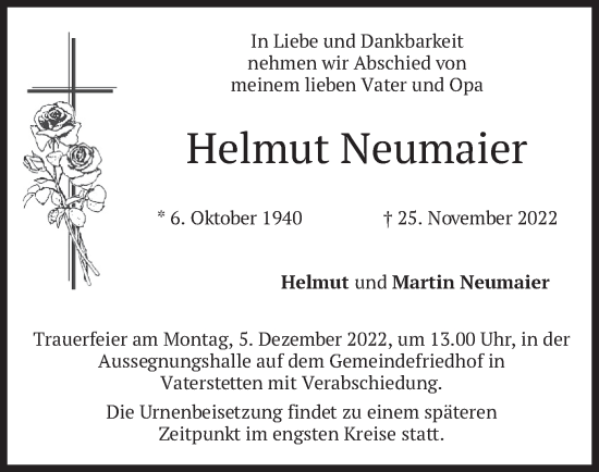 Traueranzeige von Helmut Neumaier von merkurtz