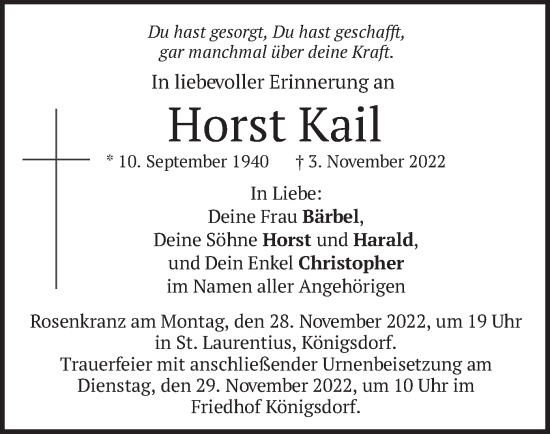 Traueranzeige von Horst Kail von merkurtz