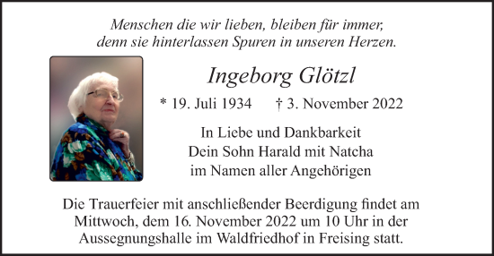 Traueranzeige von Ingeborg Glötzl von merkurtz