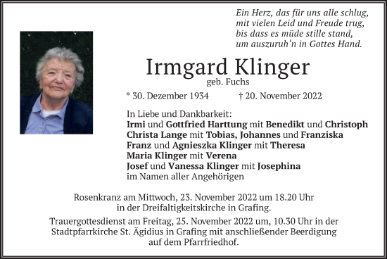 Traueranzeige von Irmgard Klinger von merkurtz