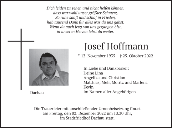 Traueranzeigen von Josef Hoffmann | trauer.merkur.de