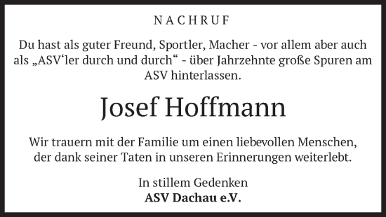 Traueranzeige von Josef Hoffmann von merkurtz