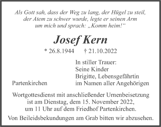 Traueranzeige von Josef Kern von merkurtz