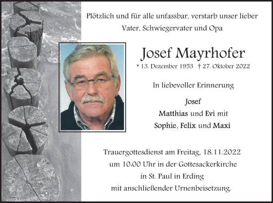 Traueranzeige von Josef Mayrhofer von merkurtz