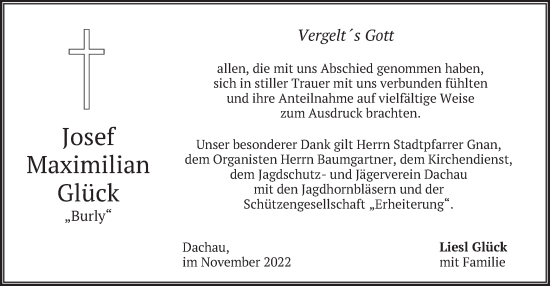 Traueranzeige von Josef Maximilian Glück von merkurtz