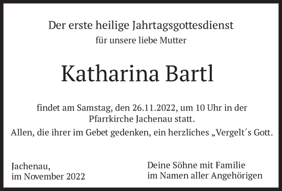 Traueranzeige von Katharina Bartl von merkurtz