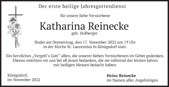 Traueranzeige von Katharina Reinecke von merkurtz