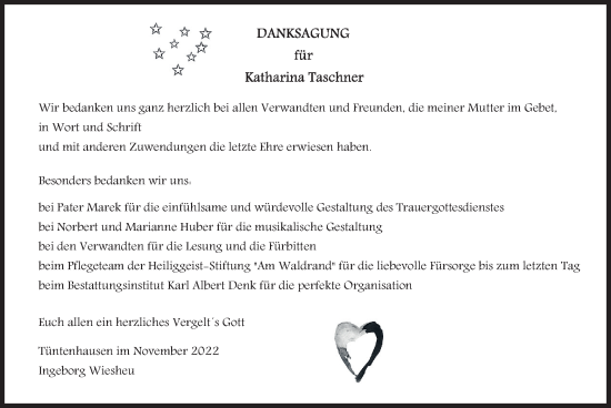 Traueranzeige von Katharina Taschner von merkurtz