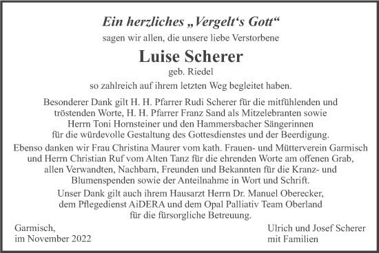 Traueranzeige von Luise Scherer von merkurtz