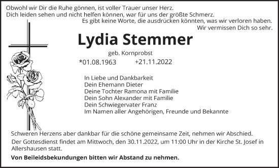 Traueranzeige von Lydia Stemmer von merkurtz