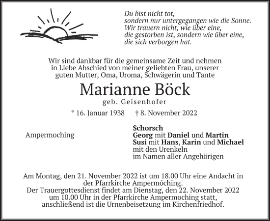 Traueranzeige von Marianne Böck von merkurtz