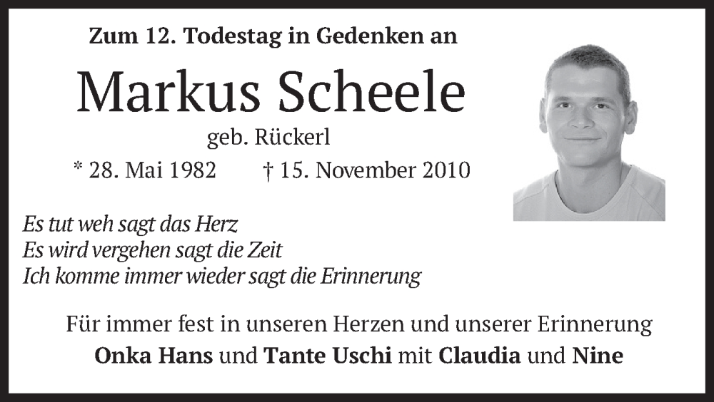  Traueranzeige für Markus Scheele vom 15.11.2022 aus merkurtz