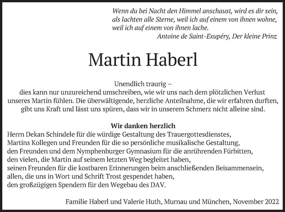  Traueranzeige für Martin Haberl vom 26.11.2022 aus merkurtz