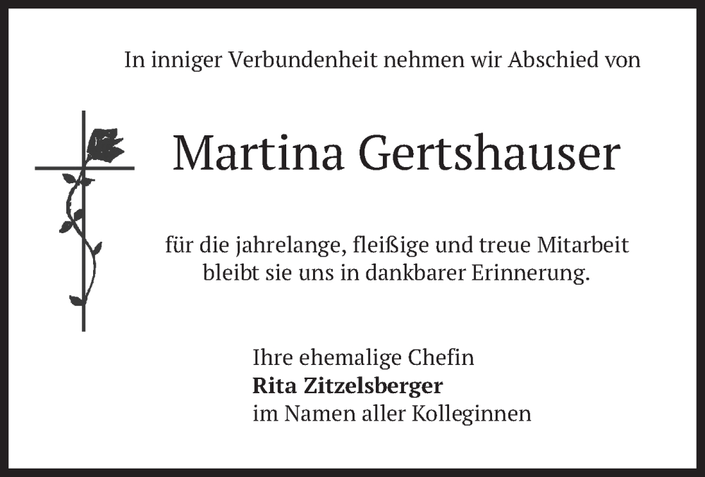  Traueranzeige für Martina Gertshauser vom 30.11.2022 aus merkurtz