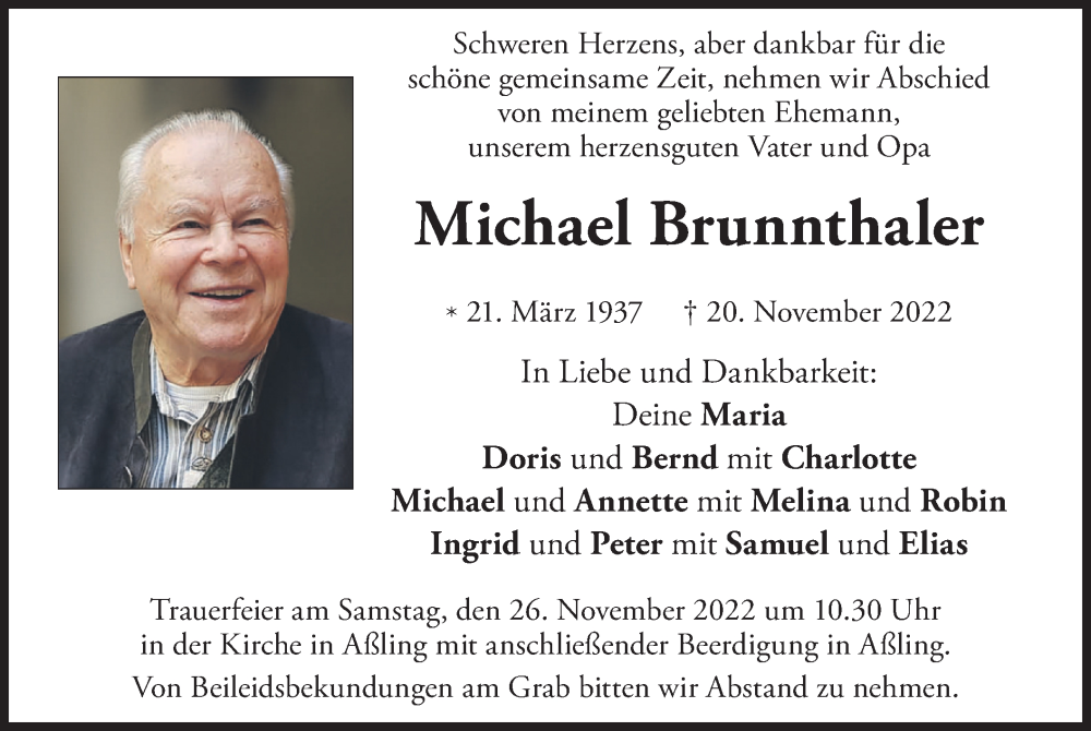 Traueranzeige für Michael Brunnthaler vom 23.11.2022 aus merkurtz
