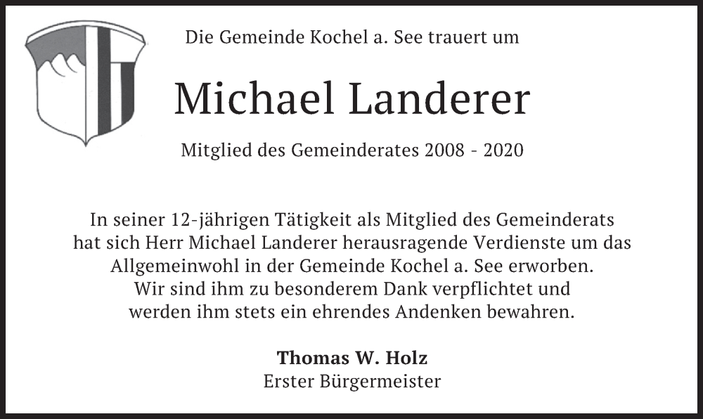  Traueranzeige für Michael Landerer vom 14.11.2022 aus merkurtz