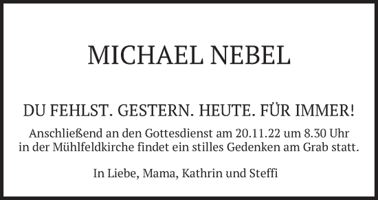 Traueranzeige von Michael Nebel von merkurtz