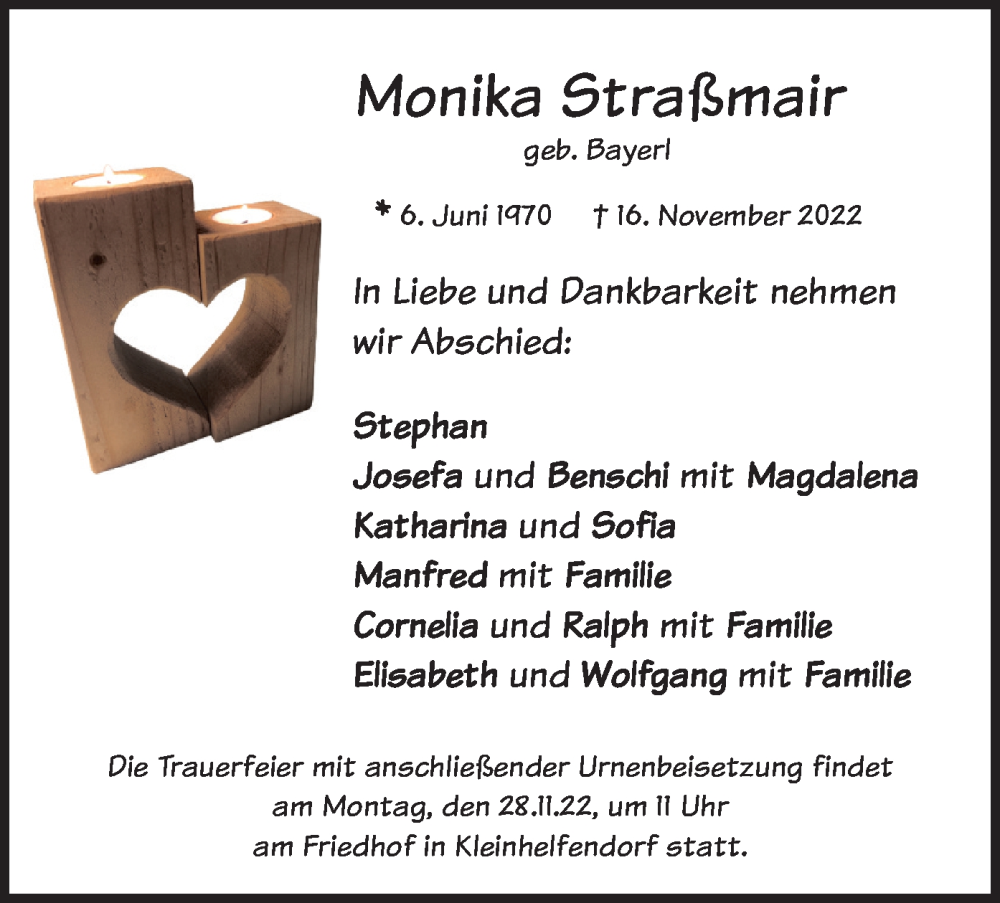  Traueranzeige für Monika Straßmair vom 23.11.2022 aus merkurtz