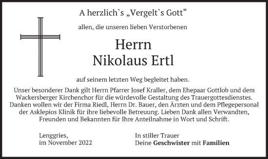 Traueranzeige von Nikolaus Ertl von merkurtz