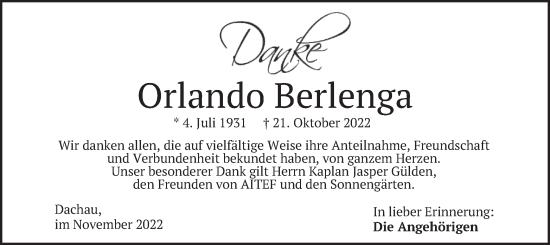 Traueranzeige von Orlando Berlenga von merkurtz