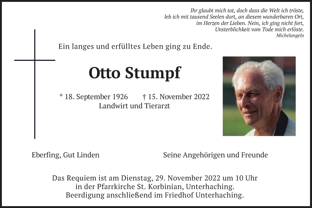  Traueranzeige für Otto Stumpf vom 19.11.2022 aus merkurtz