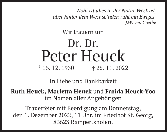 Traueranzeige von Peter Heuck von merkurtz