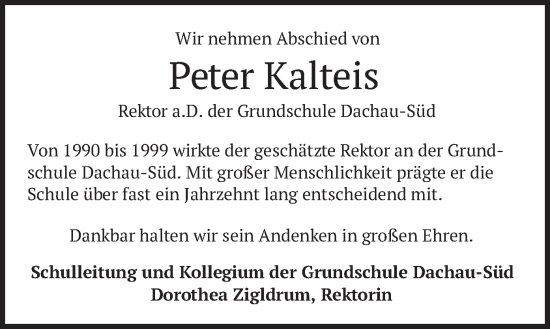 Traueranzeige von Peter Kalteis von merkurtz