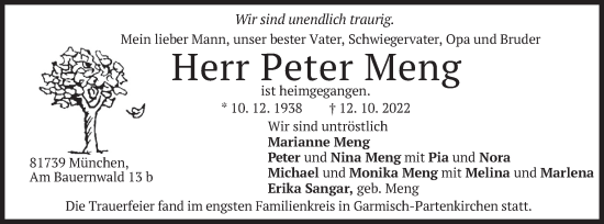 Traueranzeige von Peter Meng von merkurtz