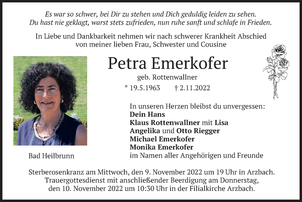  Traueranzeige für Petra Emerkofer vom 05.11.2022 aus merkurtz