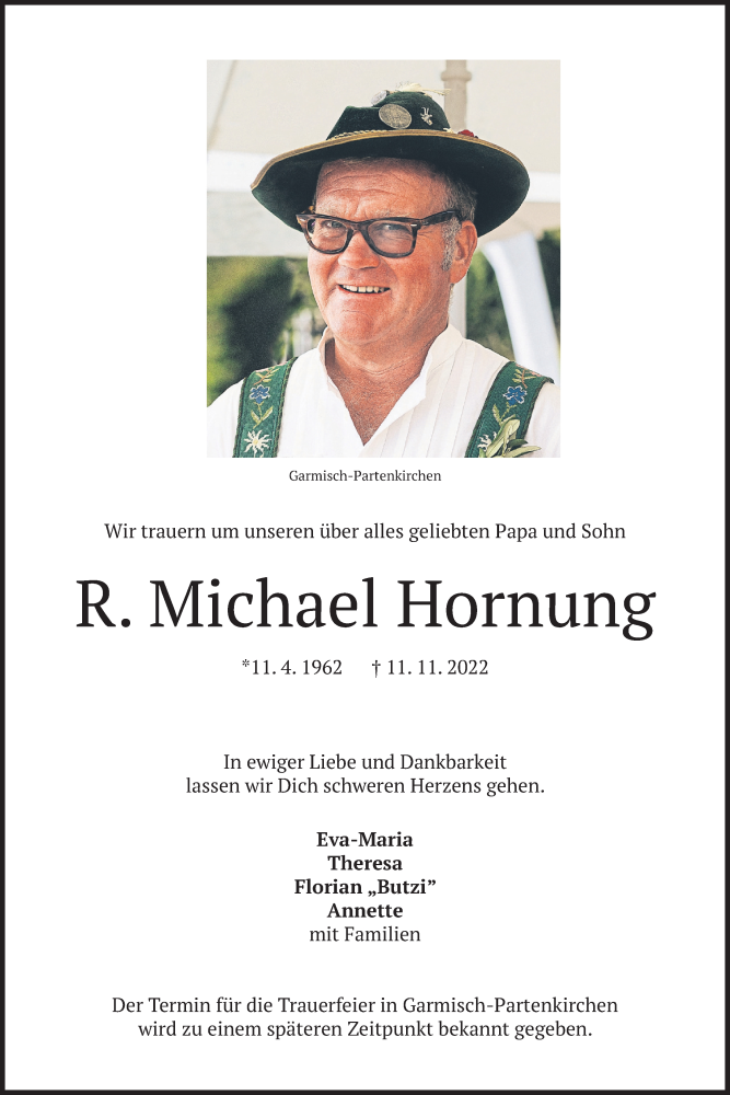  Traueranzeige für R. Michael Hornung vom 16.11.2022 aus merkurtz