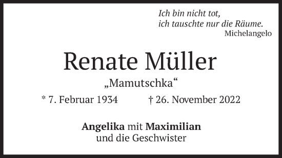 Traueranzeige von Renate Müller von merkurtz