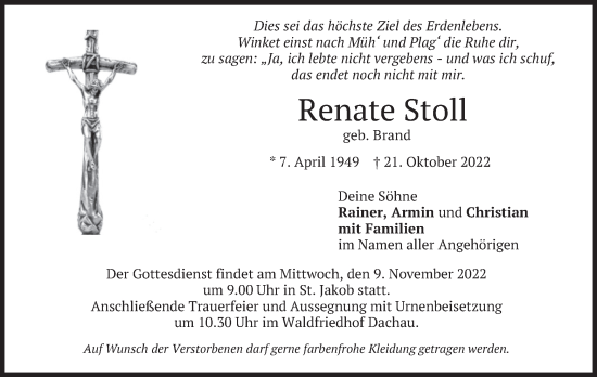 Traueranzeige von Renate Stoll von merkurtz