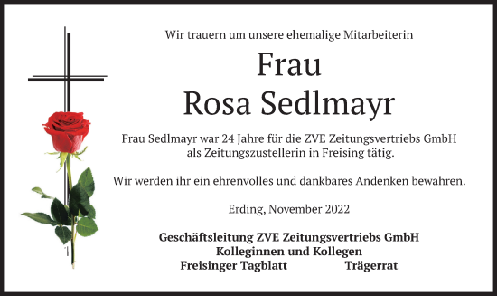 Traueranzeige von Rosa Sedlmayr von merkurtz