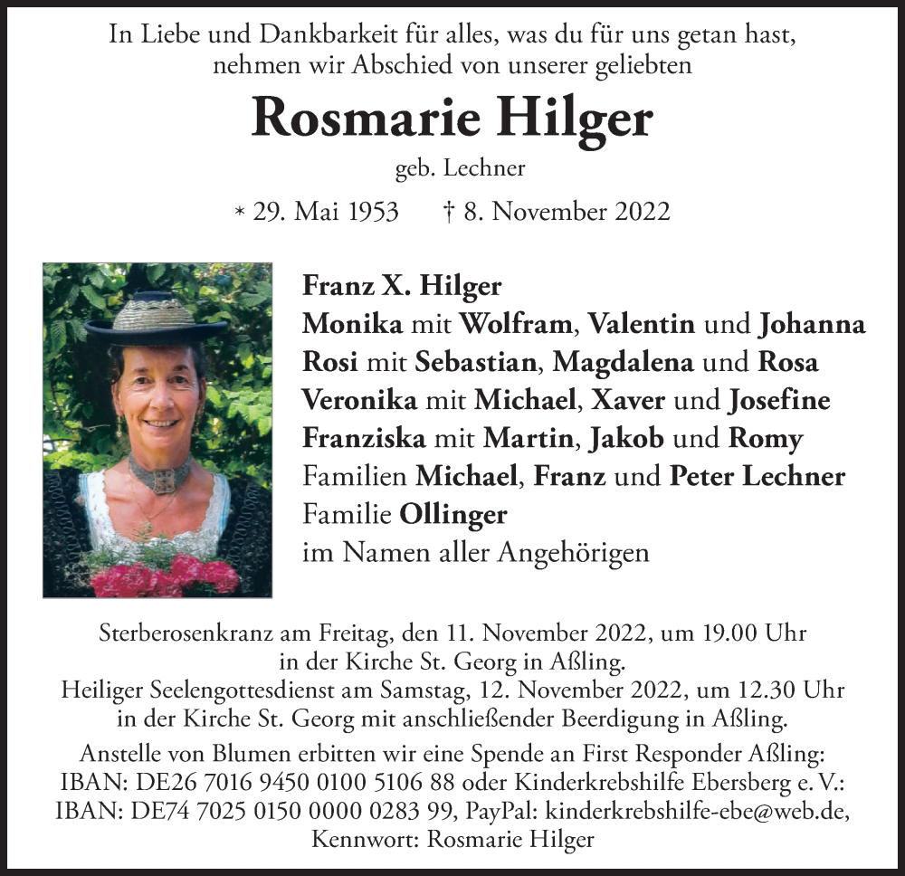  Traueranzeige für Rosmarie Hilger vom 10.11.2022 aus merkurtz