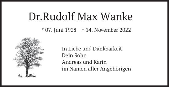 Traueranzeige von Rudolf Max Wanke von merkurtz