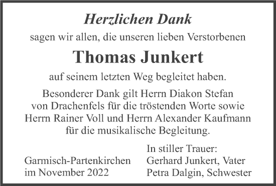 Traueranzeige von Thomas Junkert