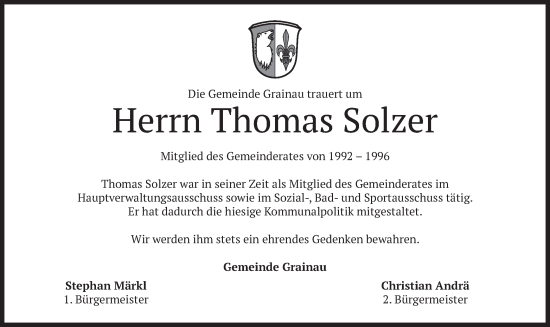 Traueranzeige von Thomas Solzer von merkurtz