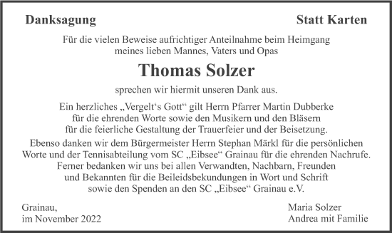 Traueranzeige von Thomas Solzer von merkurtz