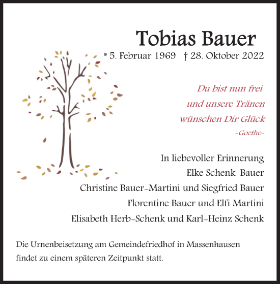 Traueranzeige von Tobias Bauer von merkurtz