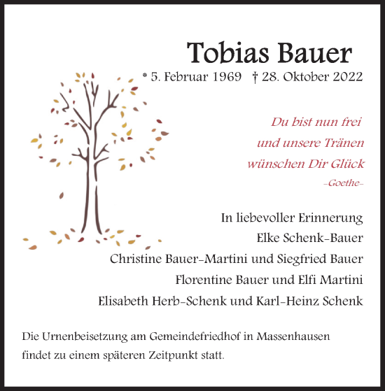 Traueranzeige von Tobias Bauer von merkurtz