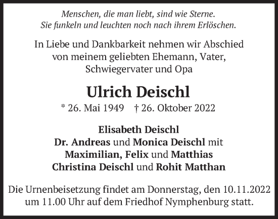 Traueranzeige von Ulrich Deischl von merkurtz