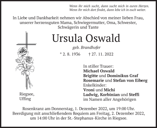Traueranzeige von Ursula Oswald von merkurtz