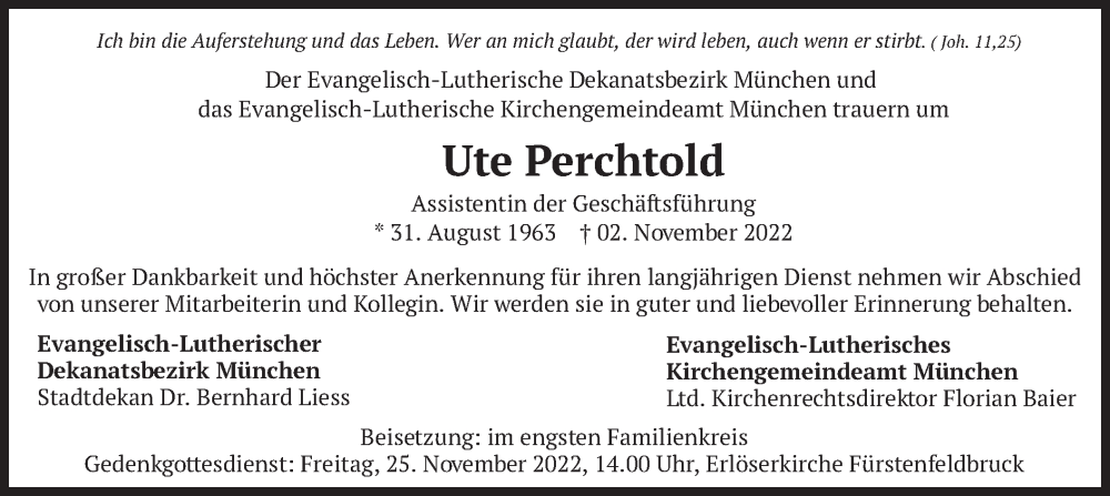  Traueranzeige für Ute Perchtold vom 12.11.2022 aus merkurtz