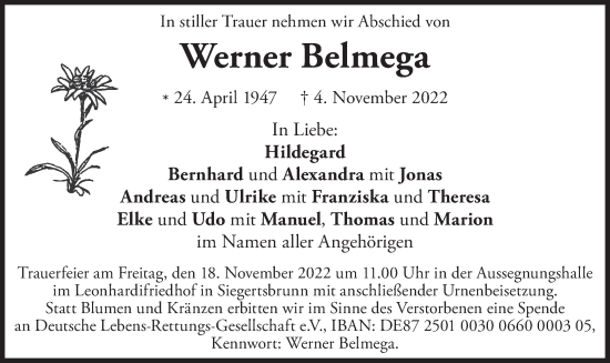 Traueranzeige von Werner Belmega