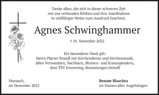 Traueranzeige von Agnes Schwinghammer von merkurtz