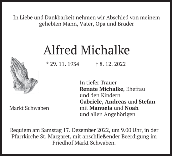 Traueranzeige von Alfred Michalke von merkurtz